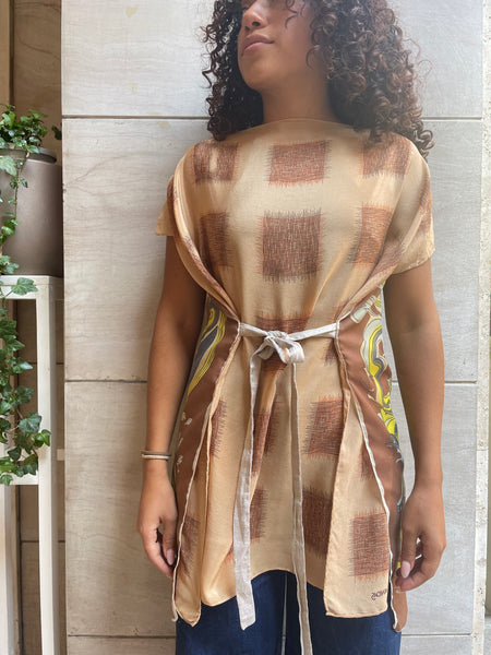 Top foulard beige e giallo