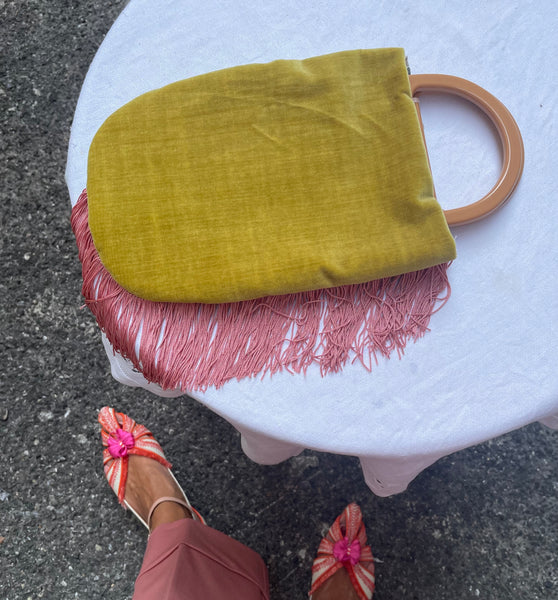 Borsa Charleston velluto giallo e tessuto etnico