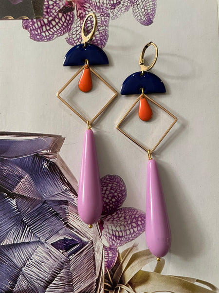 Orecchini goccia, rombo e doppio smalto