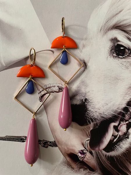 Orecchini goccia, rombo e doppio smalto