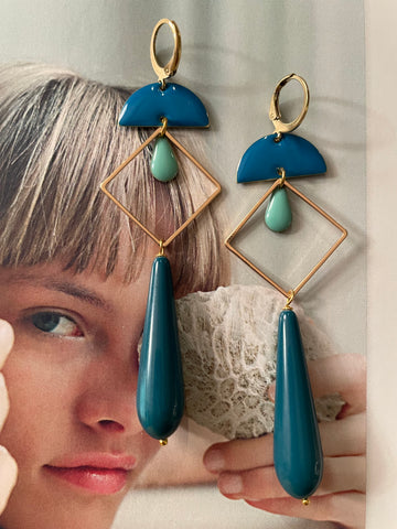 Orecchini goccia, rombo e doppio smalto