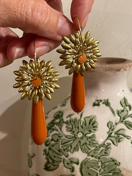 Orecchini fiore zig zag e goccia