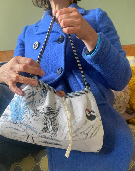 Borsa tessuto con airone