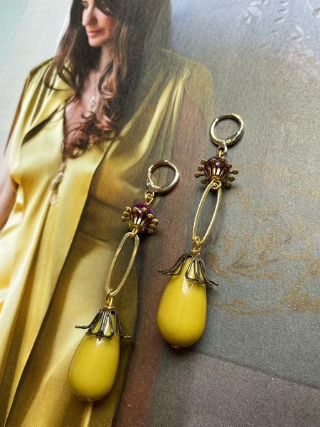 Orecchini anello ovale goccia e fiore