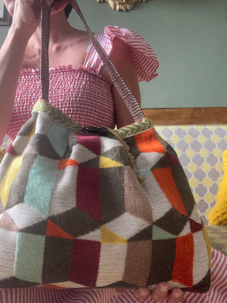 Borsa grande in velluto multicolore