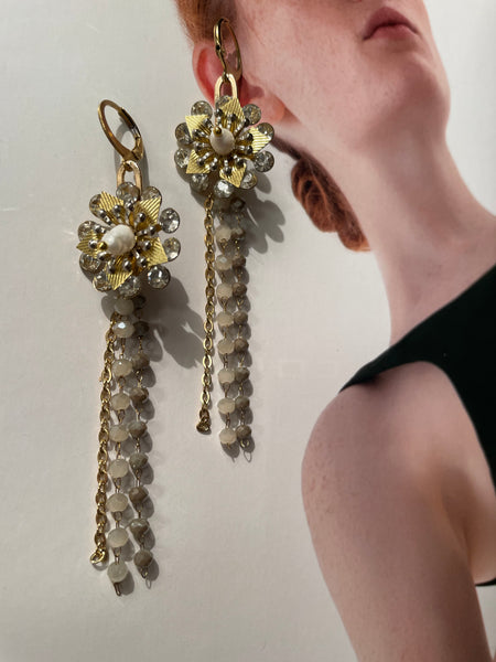 Orecchini fiore argentato e rosarietti