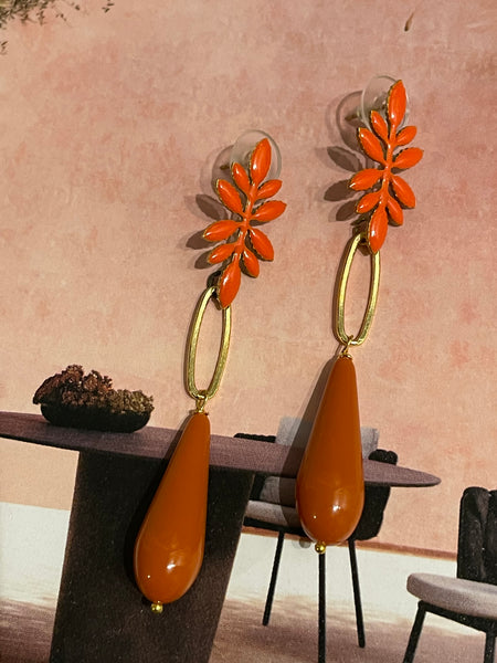 Orecchini felce smaltata, ovale e goccia