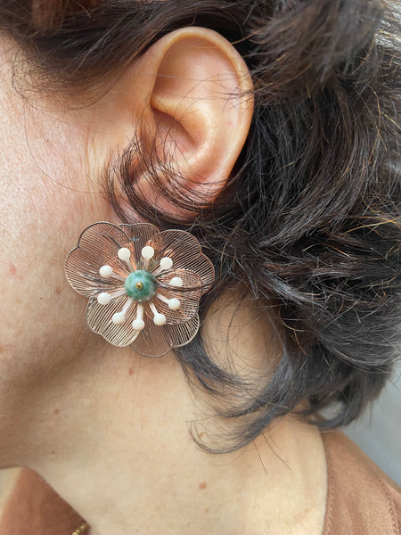 Orecchini a lobo fiore in filigrana