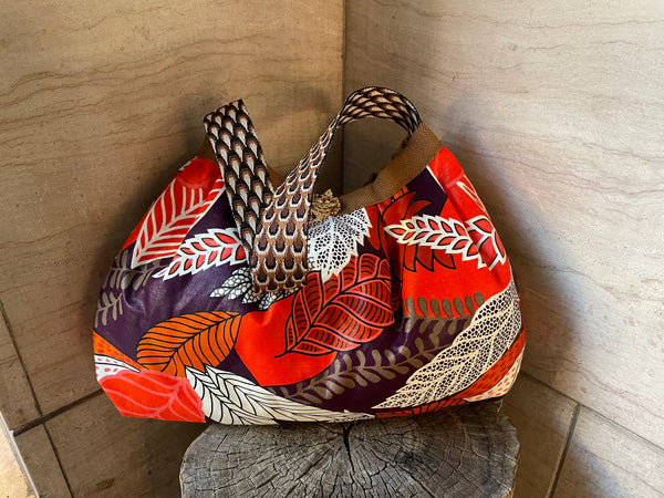 Borsa grande in tessuto rosso e viola