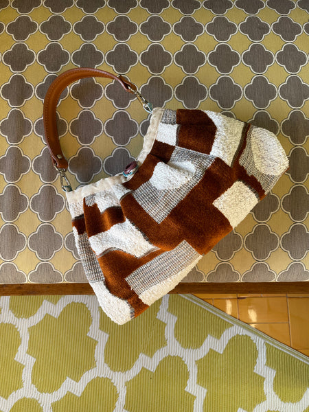 Borsa media in velluto bianco e nocciola