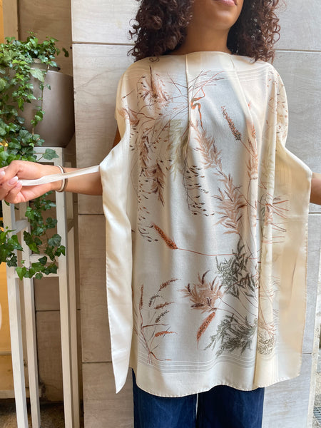 Top foulard fiori di campo beige