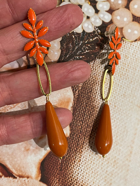 Orecchini felce smaltata, ovale e goccia