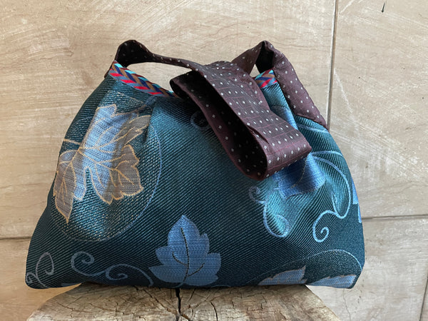 Borsa grande in tessuto blu con manico a cravatta