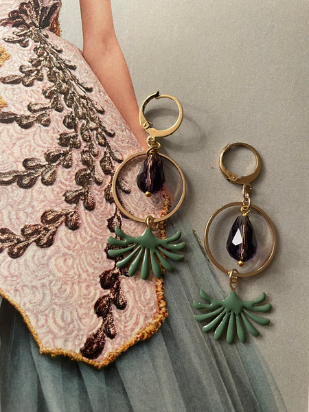 Orecchini goccia in vetro, cerchio e fontanella