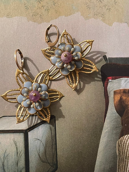 Orecchini fiore filigrana e fiore smaltato