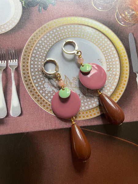 Orecchini piccoli con doppio smalto tondo e goccia