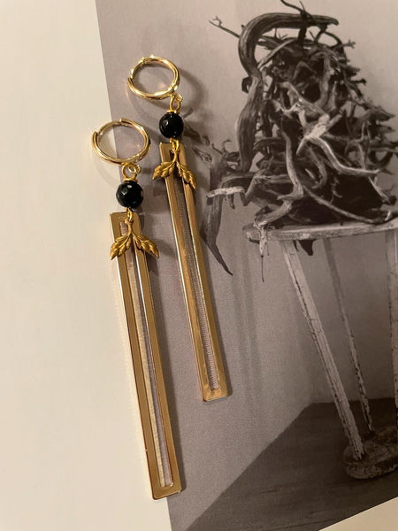 Orecchini rettangolo vuoto e foglioline