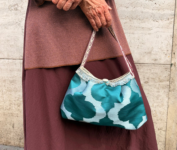 Borsa media in tessuto color pavone