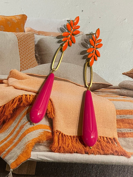 Orecchini felce smaltata, ovale e goccia