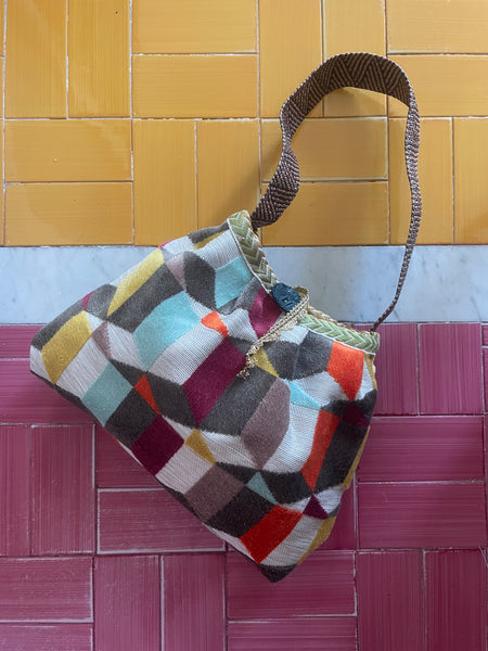 Borsa grande in velluto multicolore