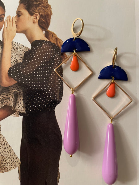 Orecchini goccia, rombo e doppio smalto