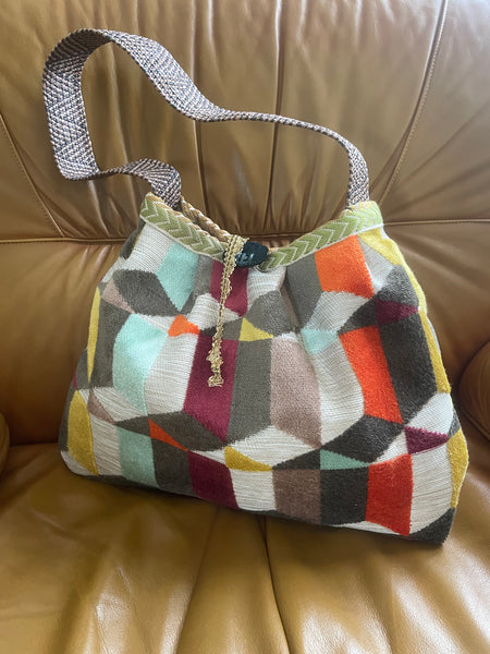 Borsa grande in velluto multicolore
