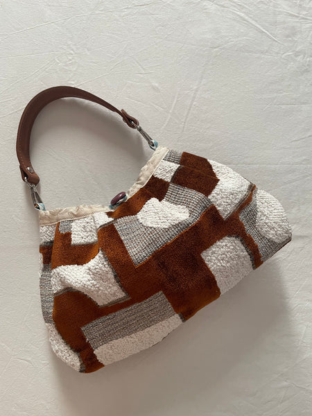 Borsa media in velluto bianco e nocciola