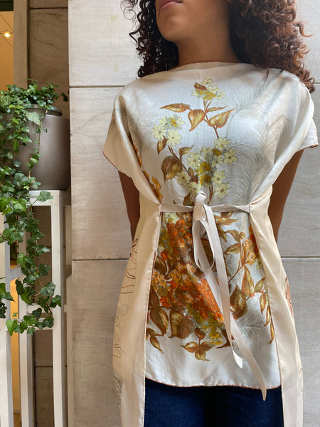 Top foulard fiori di campo beige