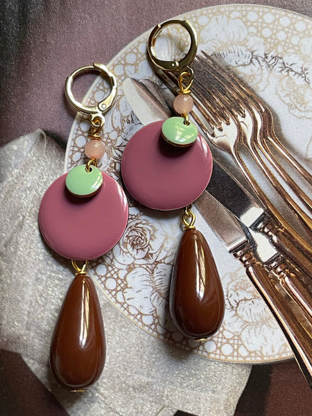 Orecchini piccoli con doppio smalto tondo e goccia