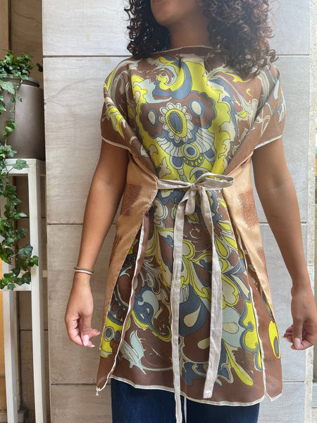 Top foulard beige e giallo