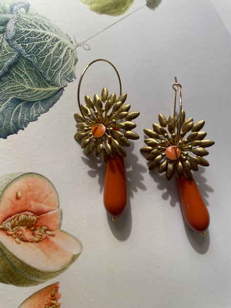 Orecchini fiore zig zag e goccia