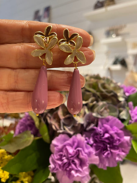 Orecchini doppio fiore smalto e goccia media