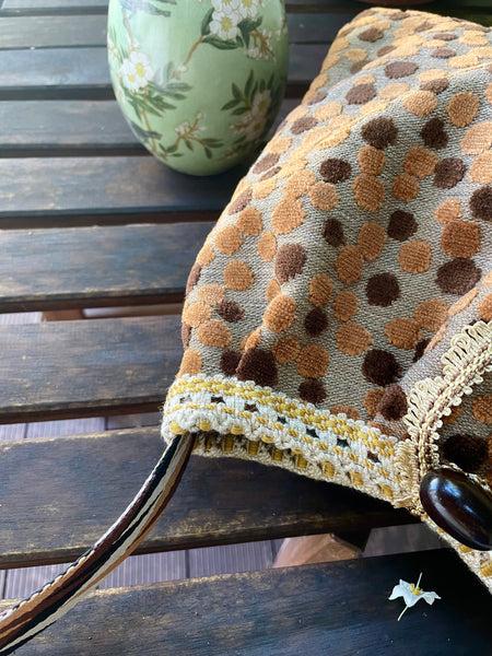 Borsa grande in velluto a pois marroni