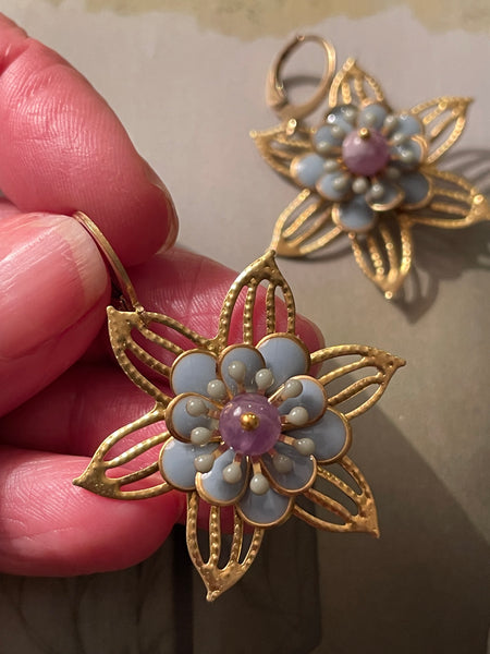 Orecchini fiore filigrana e fiore smaltato