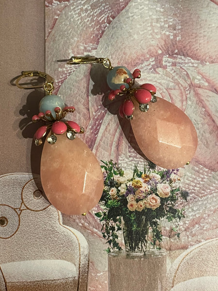 Orecchini gocce in agata e fiori tridimensionali