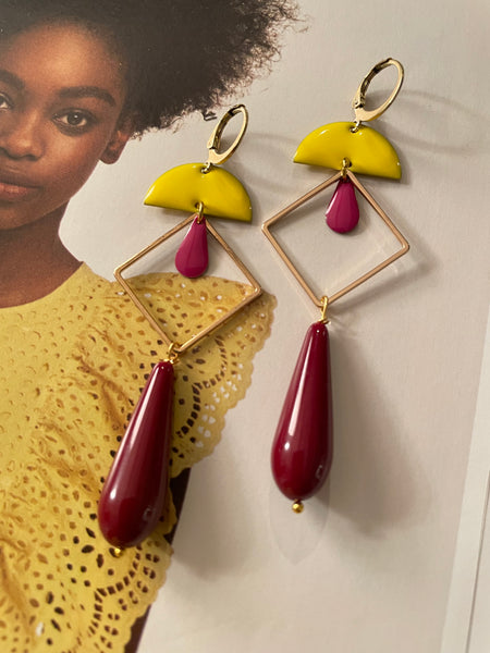 Orecchini goccia, rombo e doppio smalto