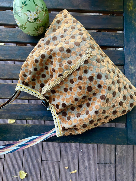 Borsa grande in velluto a pois marroni