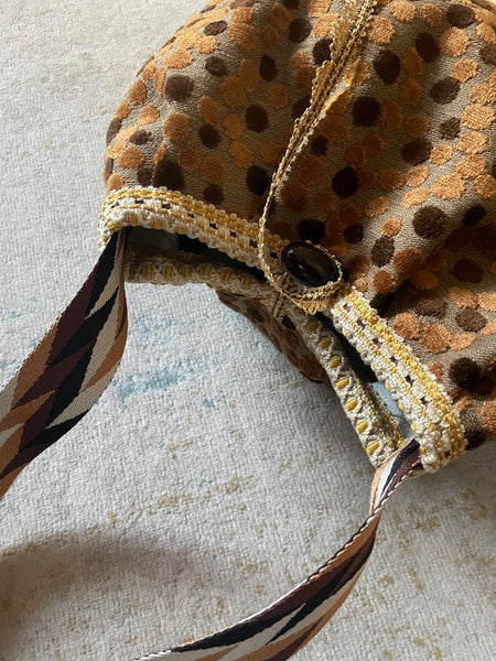 Borsa grande in velluto a pois marroni