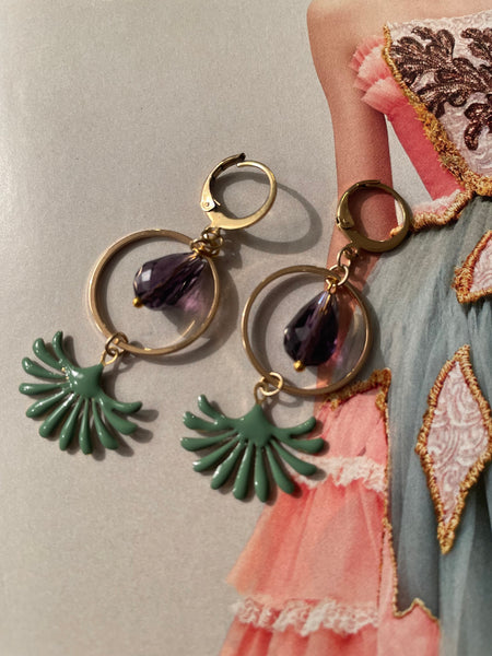 Orecchini goccia in vetro, cerchio e fontanella