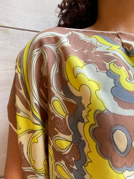 Top foulard beige e giallo