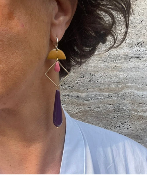 Orecchini goccia, rombo e doppio smalto