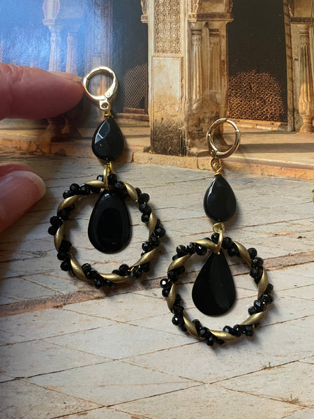 Orecchini cerchio nero e bronzo