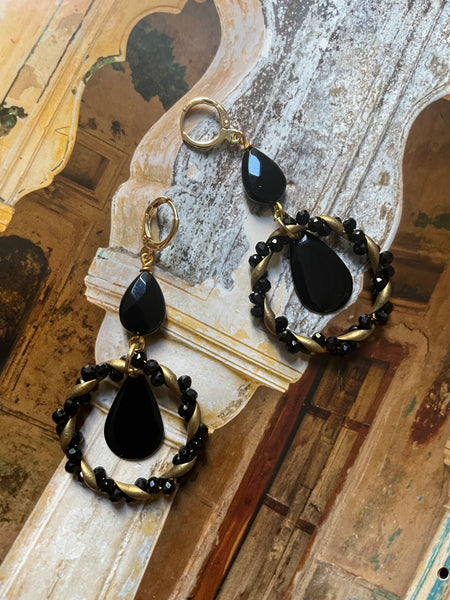 Orecchini cerchio nero e bronzo