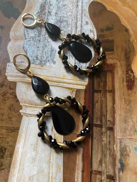 Orecchini cerchio nero e bronzo
