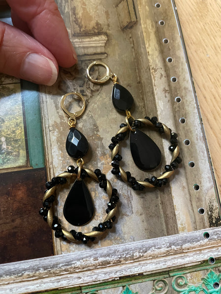 Orecchini cerchio nero e bronzo