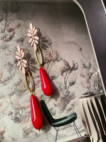 Orecchini felce smaltata, ovale e goccia