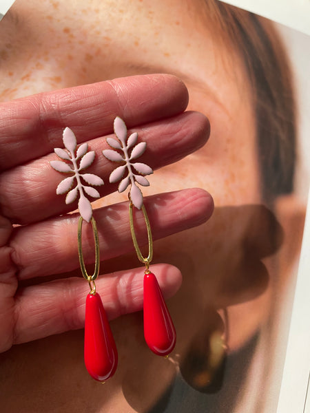 Orecchini felce smaltata, ovale e goccia