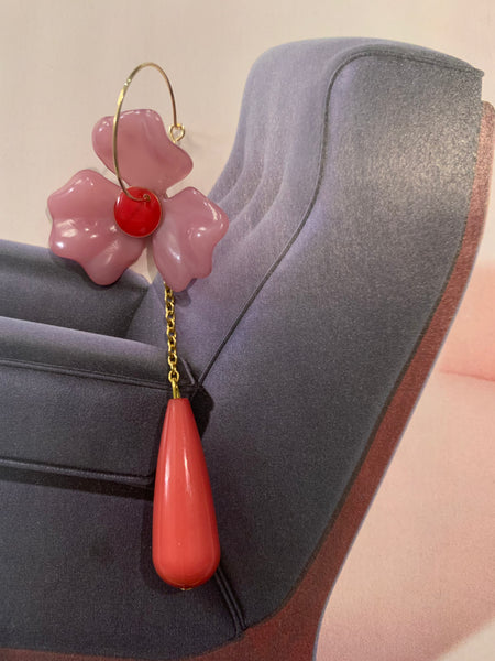 Mono orecchino rosa e rosso
