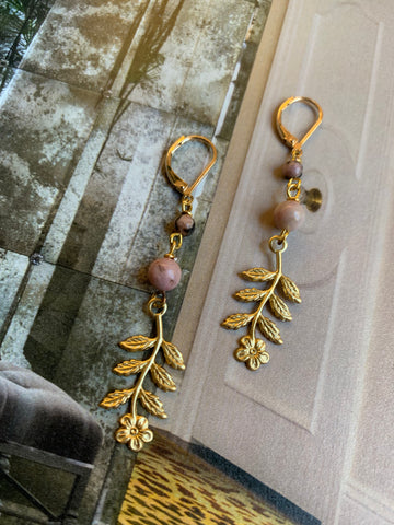 Orecchini rametto e doppia pietra